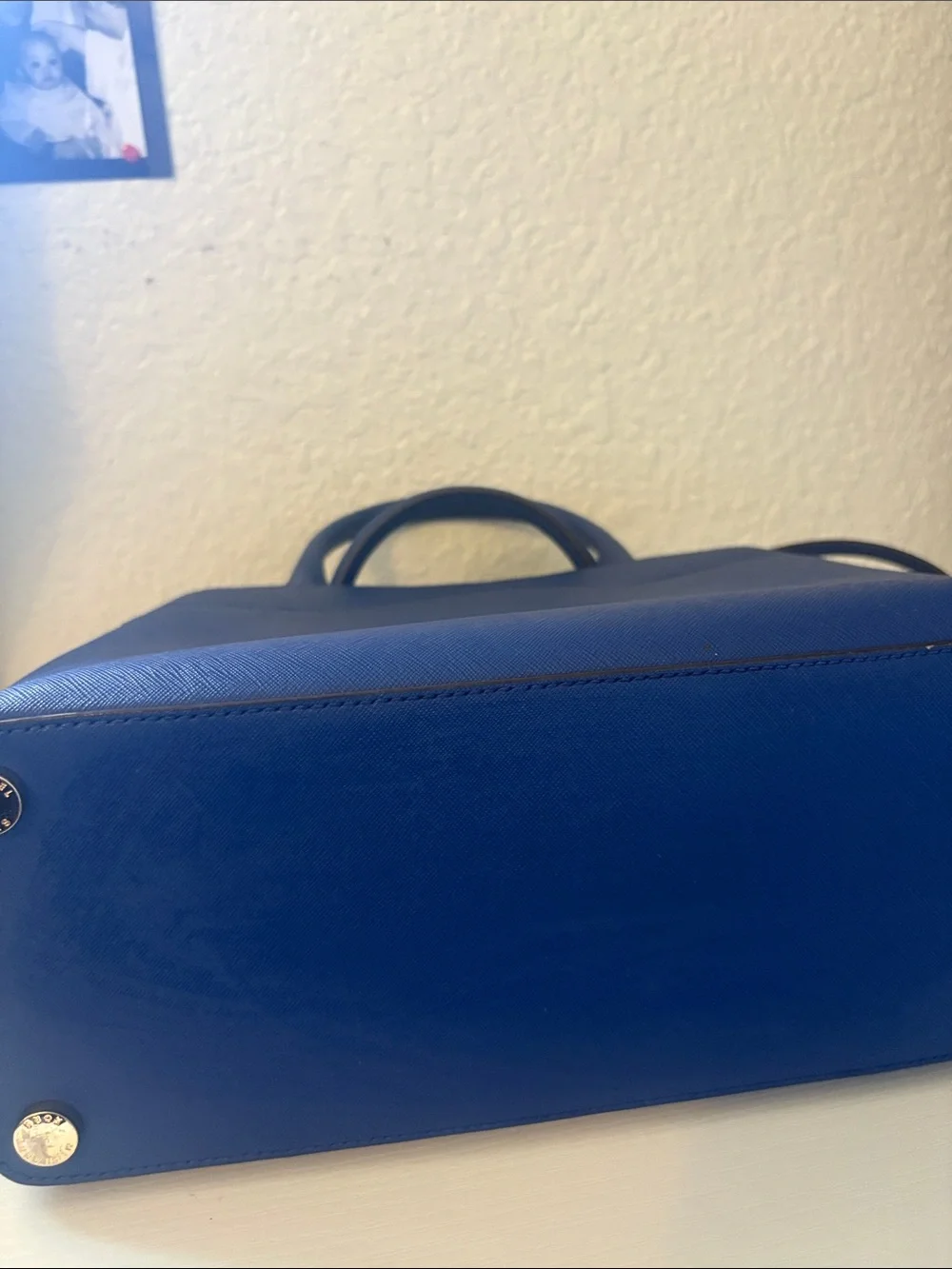 Michael Kors Blue Saffiano Top-Handle Satchel with Gold Hardware
